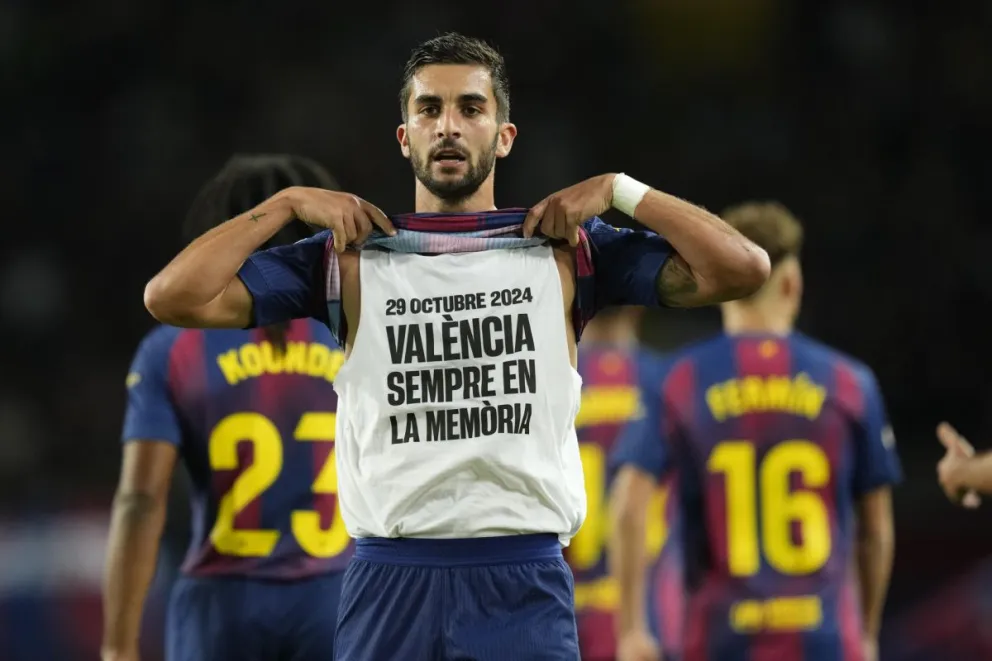 Ferrán Torres, del Barcelona, celebra su gol. Foto: EFE.