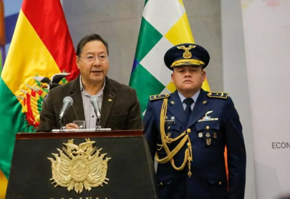 El presidente Luis Arce, en conferencia de prensa. Foto: Facebook