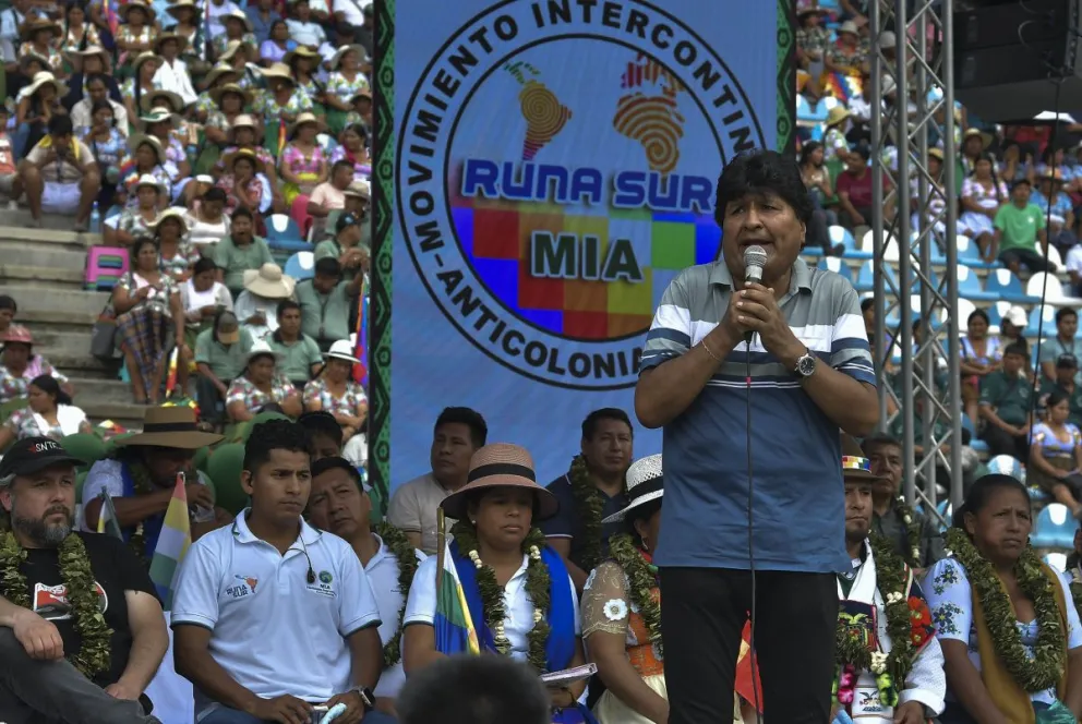 Evo Morales en la clausura del primer encuentro del Movimiento Intercontinental Antimperialista, en octubre. FOTO: APG