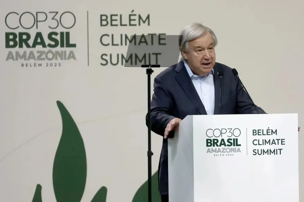 El secretario general de la ONU, António Guterres en el Hangar Centro de Convenciones, en Belém (Brasil). EFE