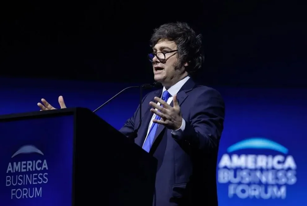  Milei habla durante la edición inaugural del America Business Forum en Estados Unidos. Foto: EFE