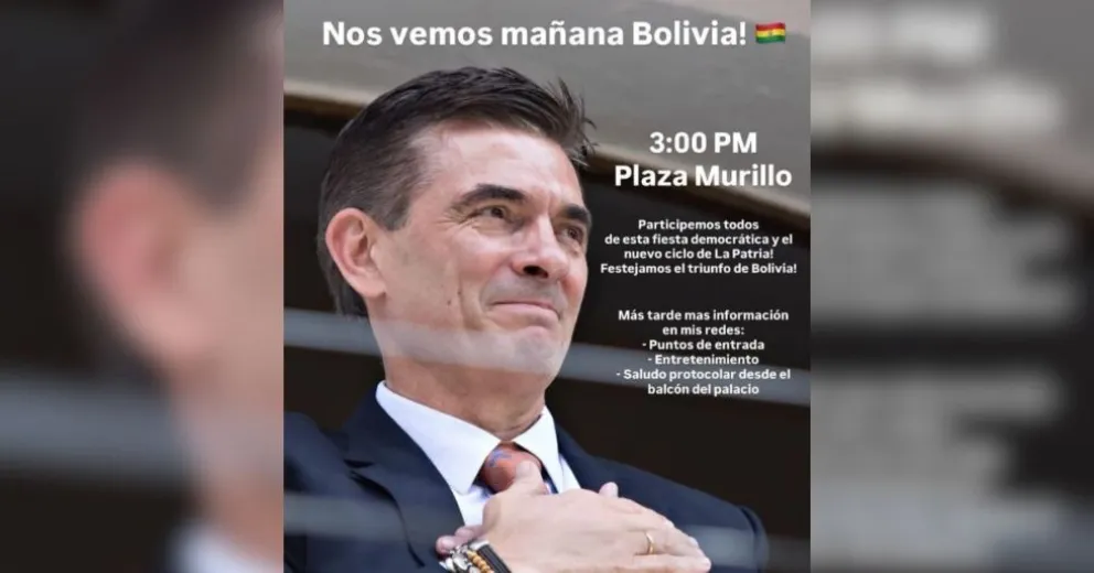 Invitación publicada por el primer mandatario de Bolivia en su cuenta de Instagram. Foto: Instagram Rodrigo Paz 