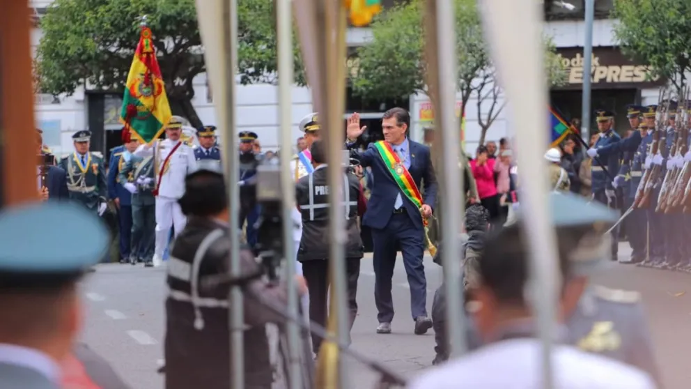 El presidente Rodrigo Paz hoy en la ciudad de Sucre. Foto: APG