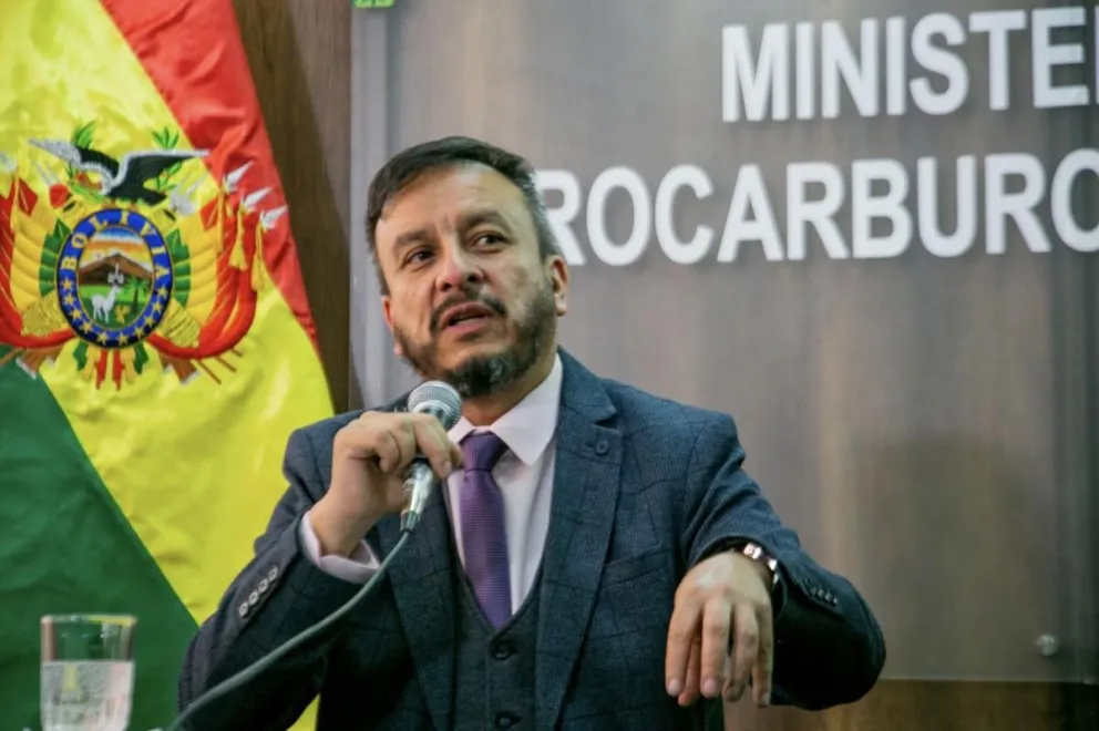 Ministro Medinaceli, en la rueda de prensa de este martes. Foto: Hidrocarburos  