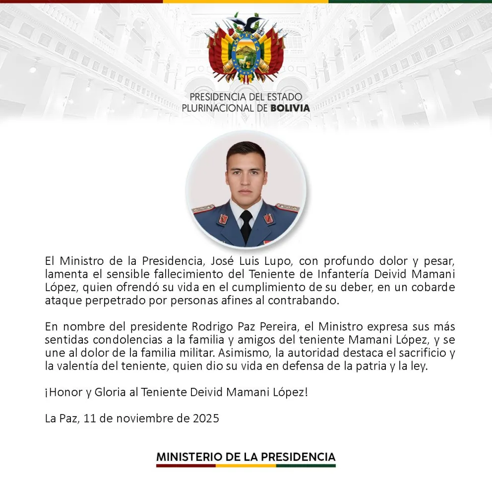 El comunicado publicado por el Gobierno de Rodrigo Paz. Foto: Captura