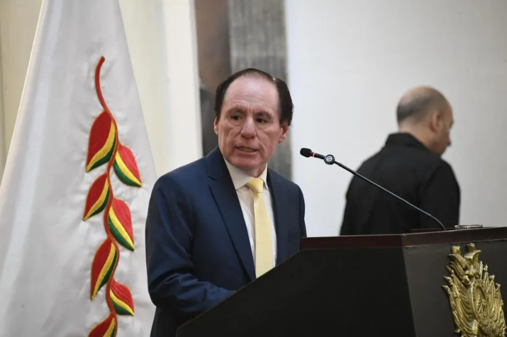 Espinoza, durante su intervención tras ser posesionado como director del BCB. Foto: ABI