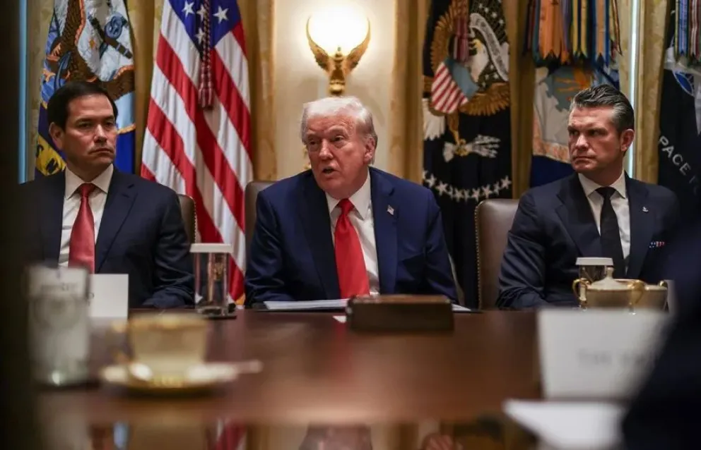 El secretario de Estado, Marco Rubio, Donald Trump y el secretario de Guerra, Pete Hegseth. Foto: EFE