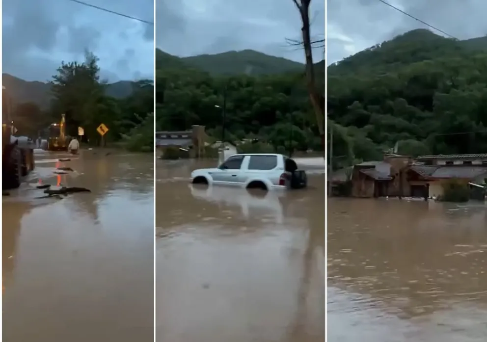 Capturas de video del río desbordado en Samaipata.
