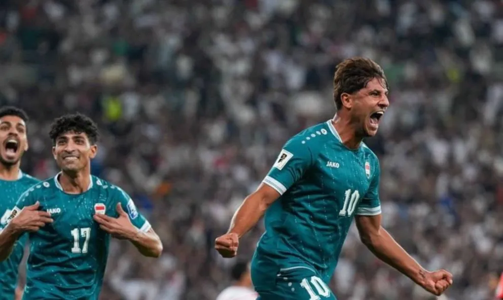 Al-Ammari celebra el gol del triunfo para el combinado de Irak que va al repechaje. Foto: FFI