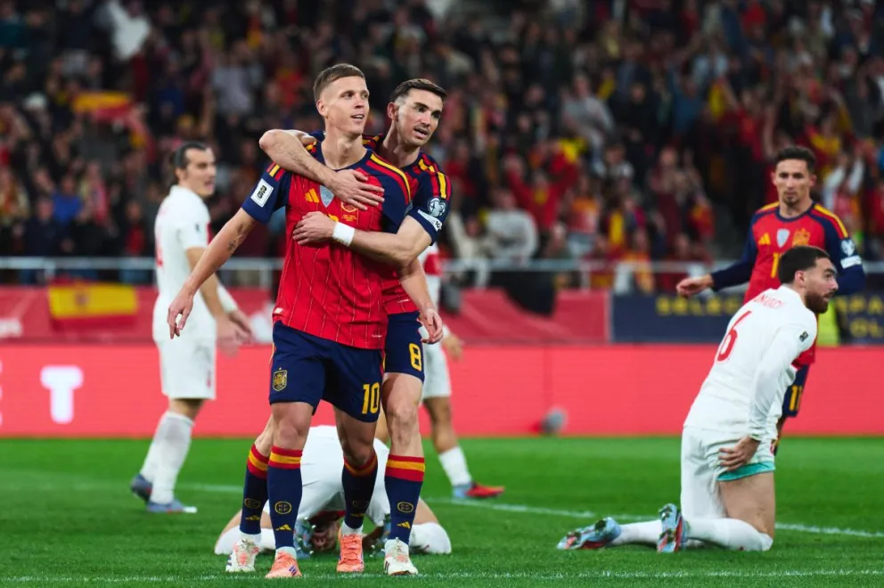 El festejo del primer gol que fue marcado por los españoles. Foto: RFE