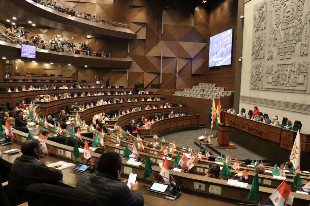 La sesión comenzó por la tarde y se prolongó hasta altas horas de la noche. Foto: Diputados Bolivia