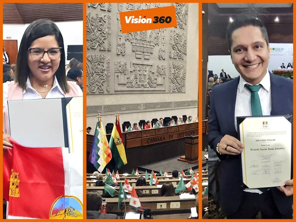 La diputada Lissa Claros (Libre)  y su colega Ricardo Rada (PDC). Fotos: Paulo Lizárraga y Diputados. Montaje: Visión 360 