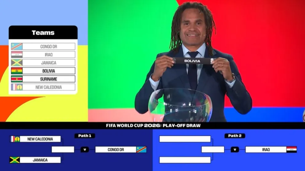 El momento en el que sale el bolillo de Bolivia durante el sorteo del repechaje. Foto: Captura de pantalla.