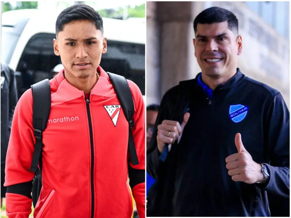 Darío Torrico (izq.), jugador de Always Ready, y Carlos Lampe, el arquero titular de Bolívar. 
