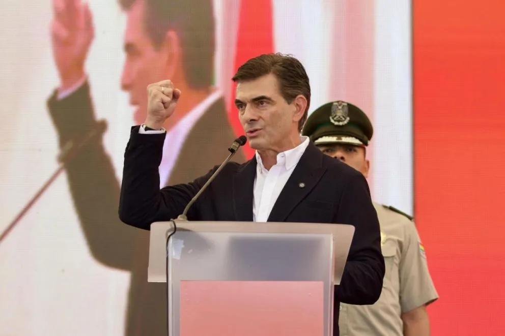 Rodrigo Paz en la inauguración de un frigorífico en Santa Cruz en una imagen tomada de sus redes.