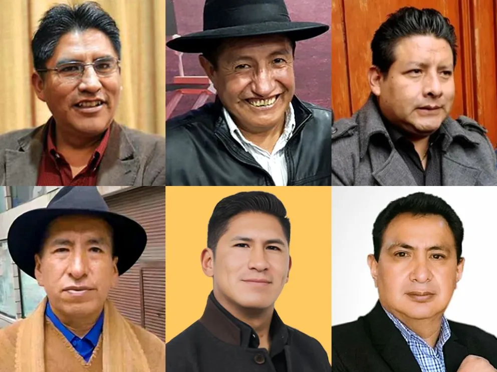 Rafael Quispe, Gualberto Cusi, Roger Suntura,  Amilcar Barral, Félix Patzi y Santos Quispe, están entre los candidatos que participarán en las elecciones subnacionales. / Foto: Composición Visión 360. 