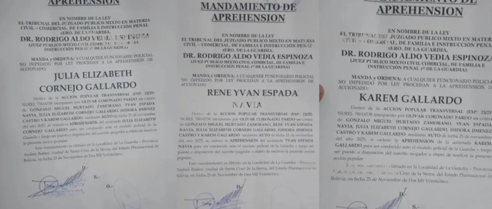 Las órdenes de aprehensión. FOTO: Unitel