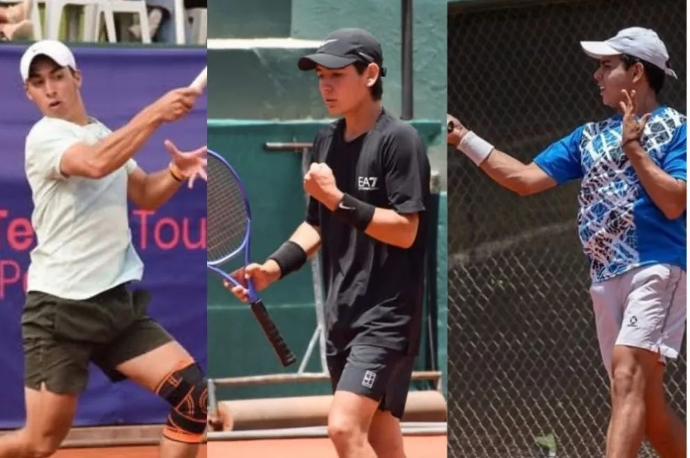 Muñoz (izq.), Solis y Lora en sus respectivos partidos. Fotos: Club de Tenis La Paz.