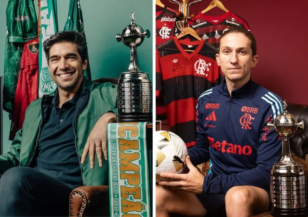 Abel Ferreira (izq.), técnico del Palmeiras, y Filipe Luís, entrenador del Flamengo. Fotos: Conmebol