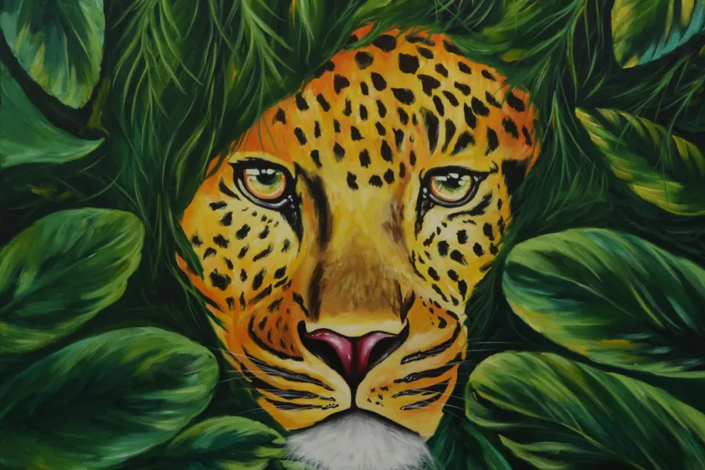 Una pintura durante una exposición en el marco del Día del jaguar este viernes, en Santa Cruz (Bolivia). Foto: EFE/Juan Carlos Torrejón
