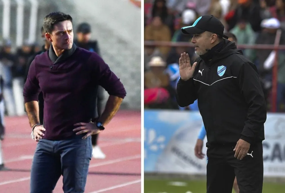 Joaquín Monasterio (izq.), técnico de The Strongest, y Flavio Robatto, entrenador de Bolívar. Fotos: APG