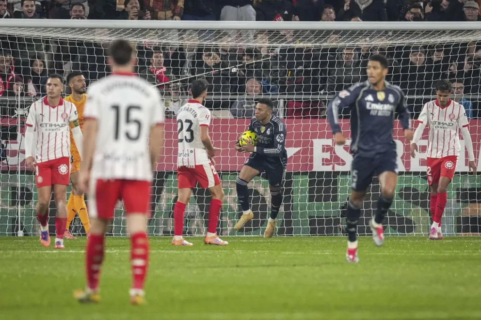 El delantero del Real Madrid Kylian Mbappé celebra el gol marcado ante el Girona. Foto: EFE