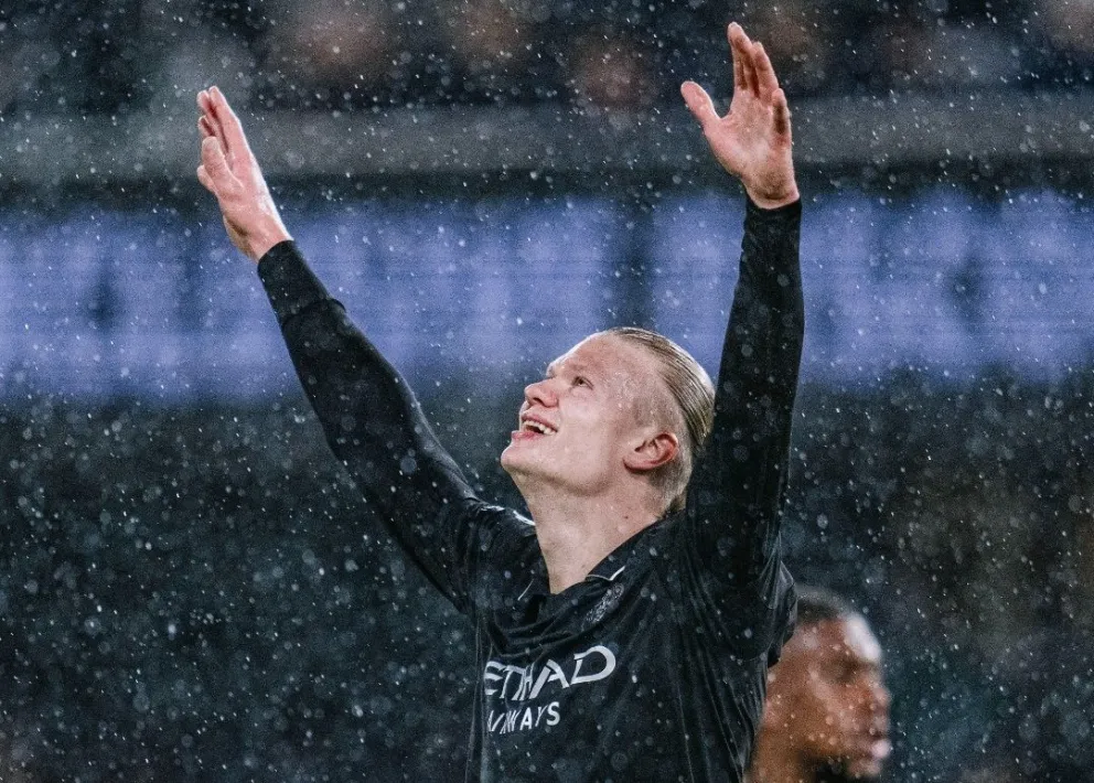 Haaland festeja sus 100 goles. Foto: Manchester City.