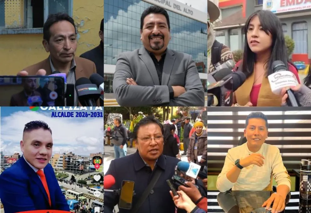Los candidatos Óscar Chirinos, Henry Mérida, Bárbara Calderón Plata, Pablo Callizaya, Óscar Huanca, y Wilson Candia. /Foto: Composición Visión 360.