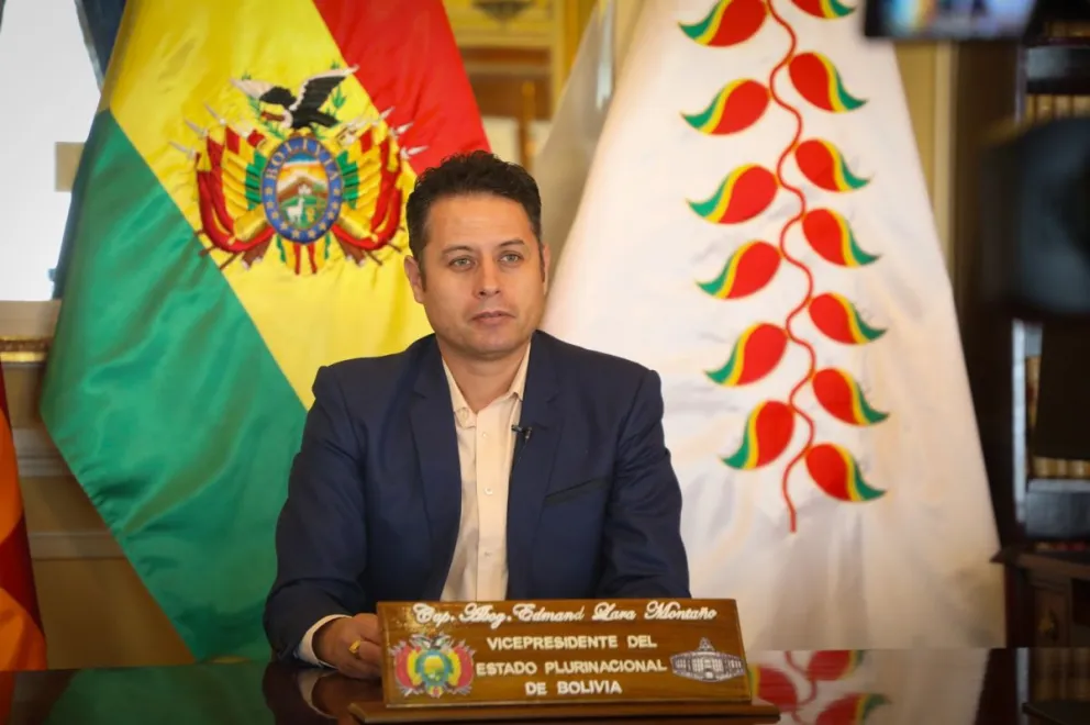 El vicepresidente Edmand Lara en su mensaje de este lunes. Foto: Vicepresidencia del Estado