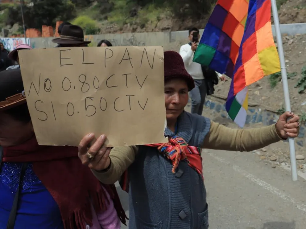 Una mujer movilizada exige que el precio del pan sea de 50 centavos. Foto: APG