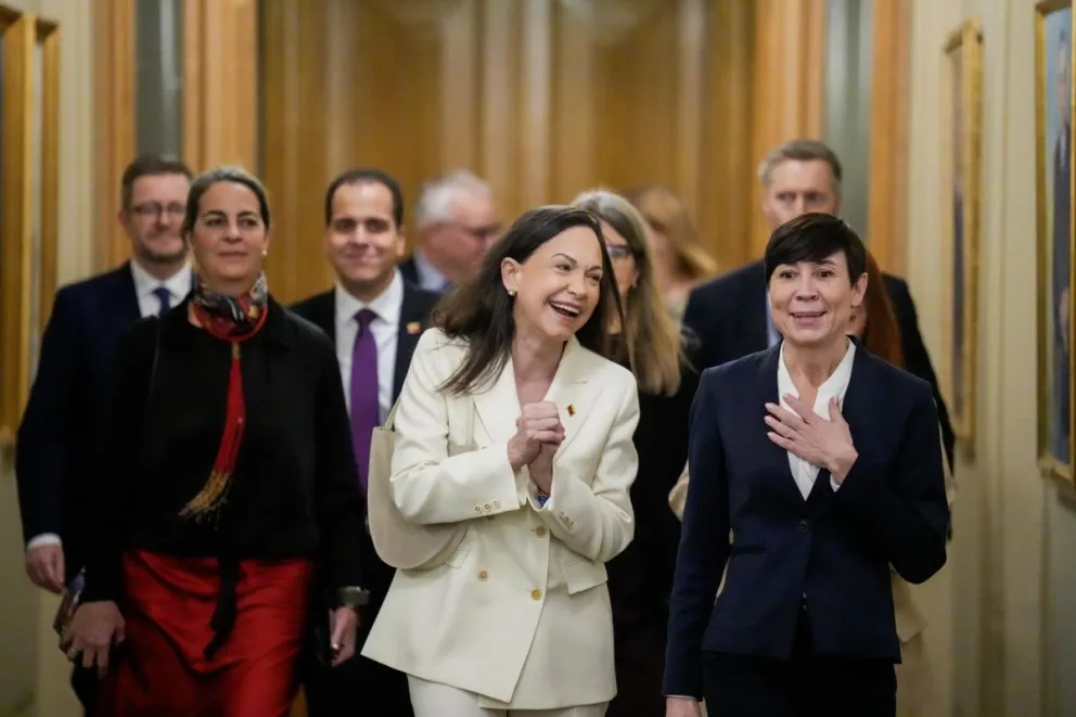  María Corina Machado durante su visita al Parlamento noruego. Foto: EFE