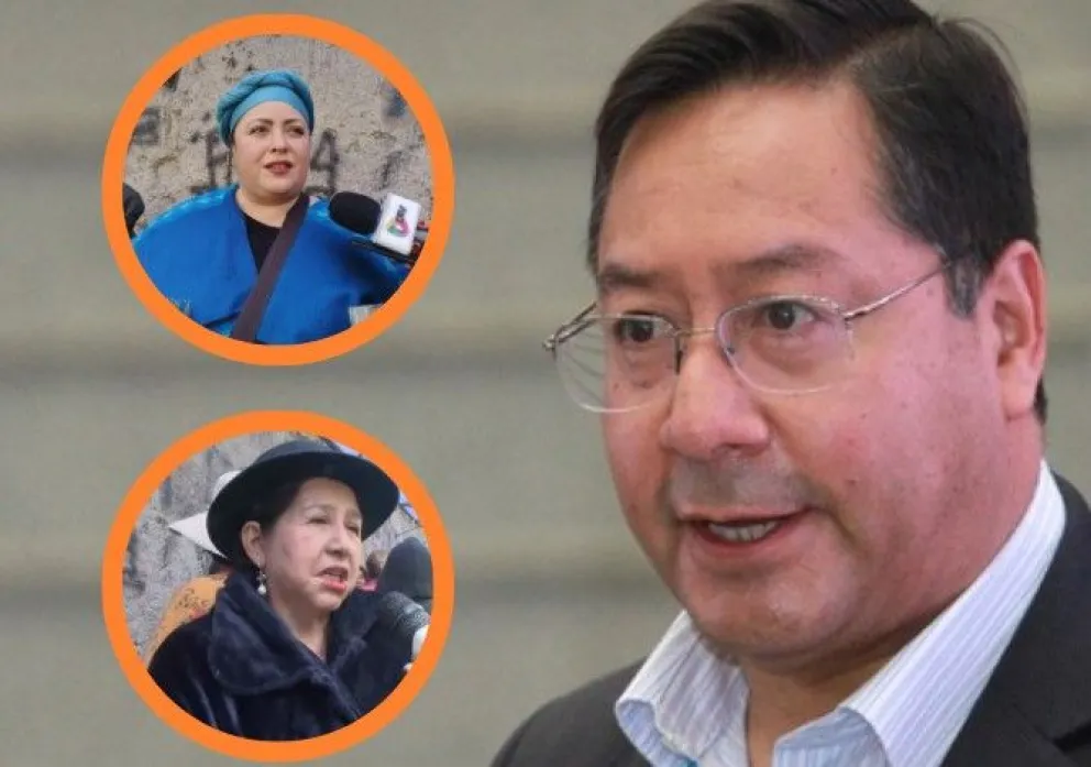 Las exministras de Relaciones Exteriores, Celinda Sosa, y de la Presidencia, María Nela Prada, visitaron este martes al expresidente Luis Arce. Foto: Composición