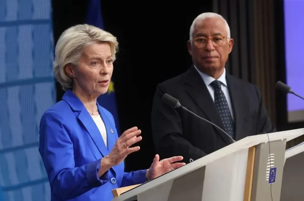 La presidenta de la Comisión Europea, Ursula von der Leyen y el presidente del Consejo Europeo, António Costa. Foto: EFE