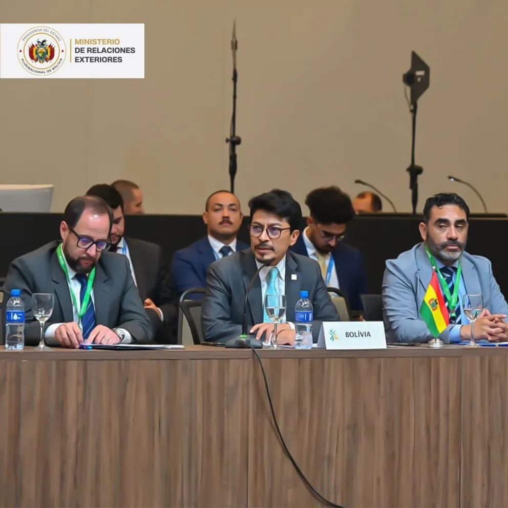 El canciller, Fernando Aramayo, durante su participación en Foz de Iguazú. Foto: Cancillería / Ricardo Stuckert.
