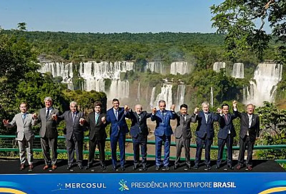 Los jefes de Estado del Mercosur en Foz de Iguazú el sábado. Foto: Cancillería
