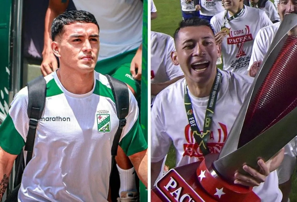 Salvatierra (izq.) en la previa de un partido con Oriente y Demiquel festeja el título con Nacional. Fotos: Club Oriente y APG