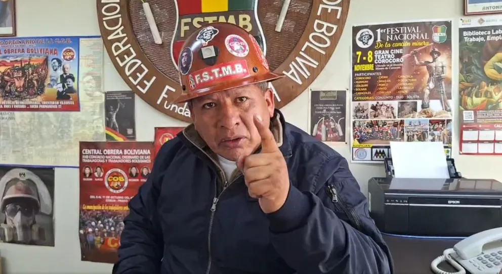 Andrés Paye, dirigente de la Federación Sindical de Trabajadores Mineros de Bolivia. Foto: Captura de video