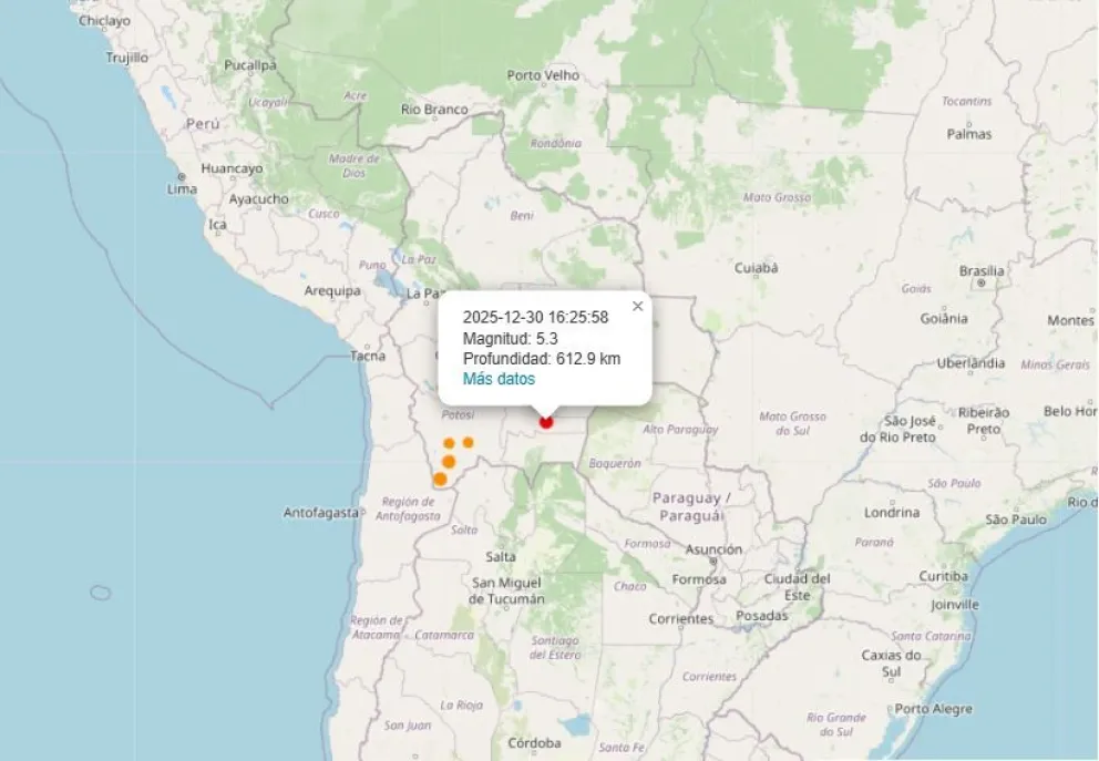Sismo de magnitud 5.3 sacude la provincia Luis Calvo en Chuquisaca. Foto: Observatorio San Calixto.