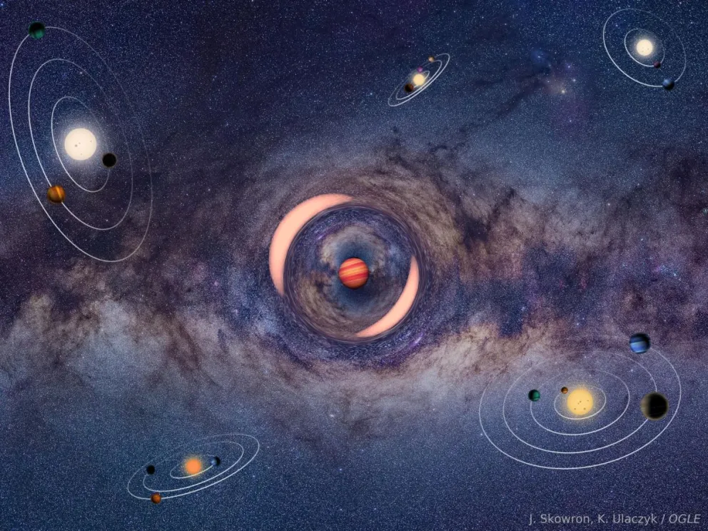 Impresión artística de un planeta errante que produce microlentes gravitacionales en una estrella distante en el centro galáctico. La mayoría de los planetas conocidos orbitan estrellas en sistemas gravitacionalmente ligados. EFE