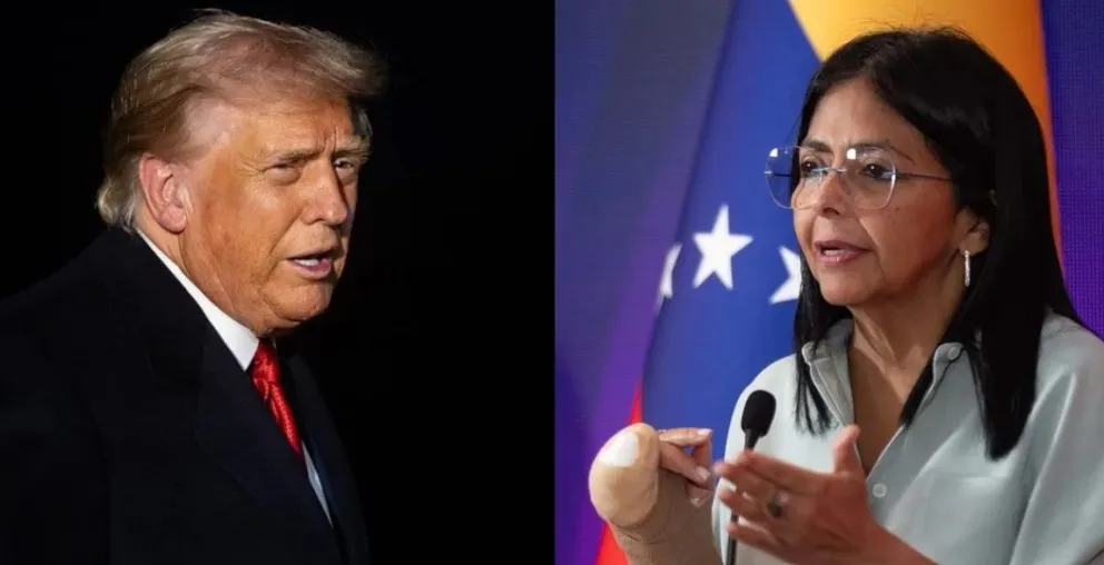 El presidente de Estados Unidos, Donald Trump (i), y la vicepresienta ejecutiva de Venezuela, Delcy Rodríguez. Foto: EFE