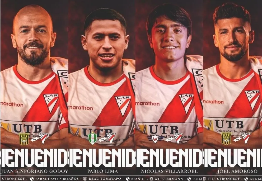 Godoy (izq.), Lima, Villarroel y Amoroso, anunciados como refuerzos del club de la banda roja.