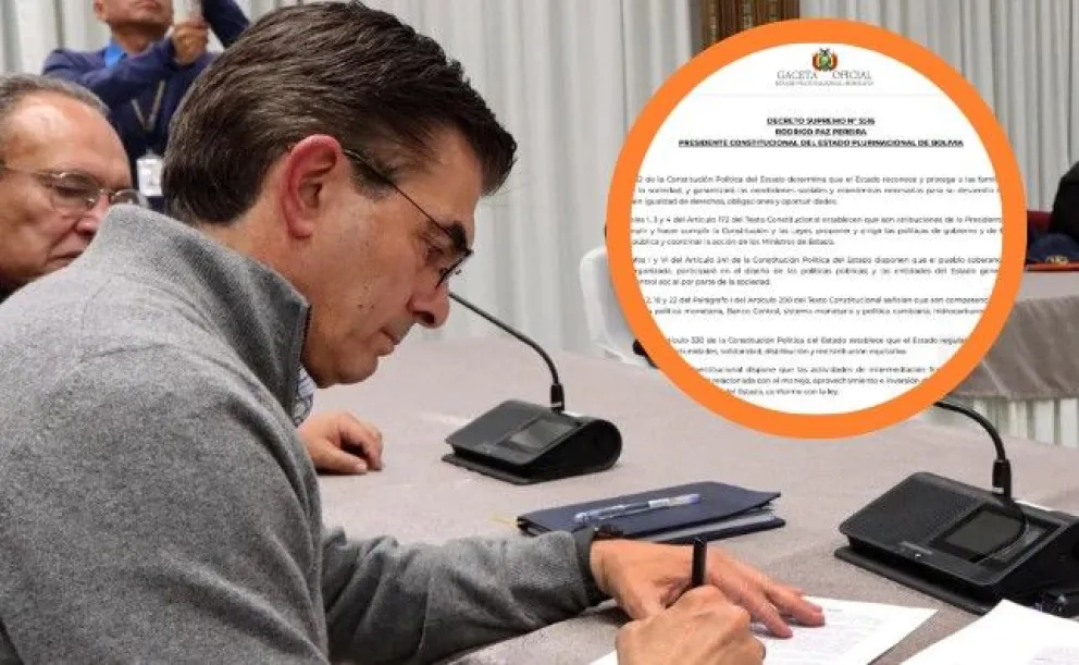 Una foto referencial del presidente Rodrigo Paz, quien promulgó el Decreto Supremo 5516. Foto: Composición