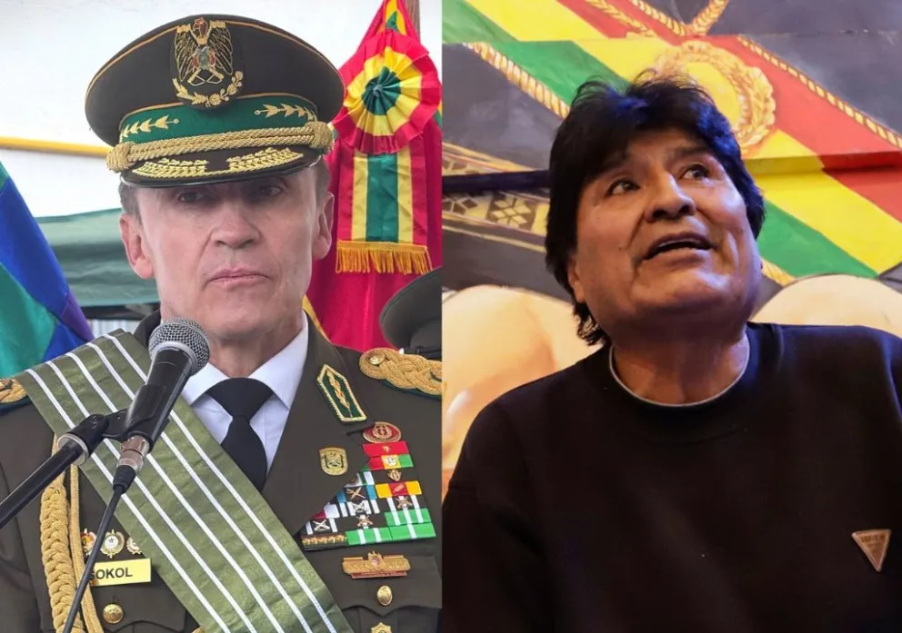El comandante Sokol y el expresidente Morales. Fotos: Policía y APG 