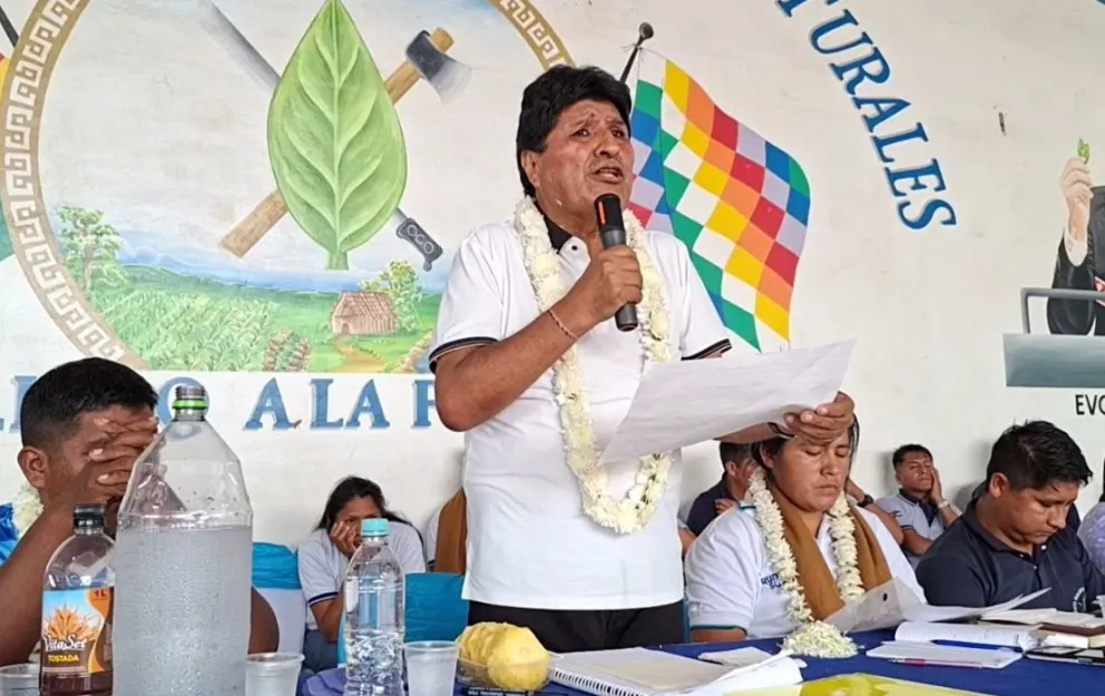 El expresidente y dirigente cocalero Evo Morales en un ampliado en Bulo Bulo, Chapare, el 8 de enero. Su última aparición pública. Foto: Captura de imagen