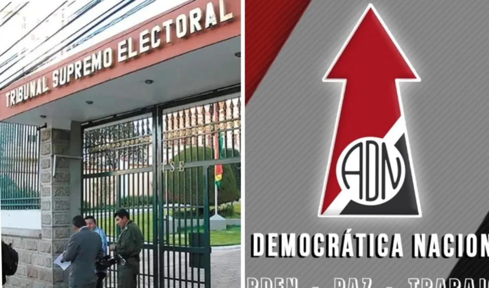 Portón del TSE y la sigla del partido de ADN. Composición: Visión 360