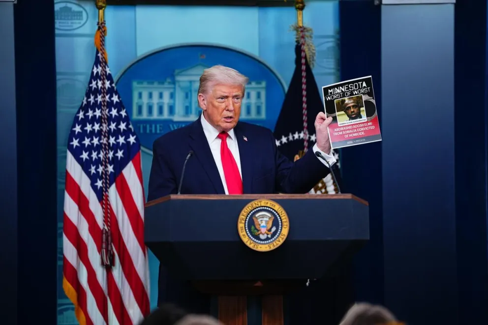 El presidente de Estados Unidos, Donald Trump, ofrece una rueda de prensa con reporteros en la Casa Blanca, en Washington, DC, EE. UU., el 20 de enero de 2025. Foto: EFE
