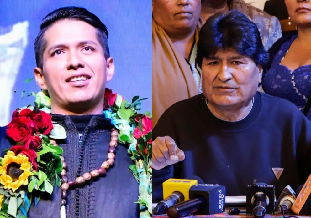 El expresidente del Senado Andrónico Rodríguez y el exmandatario Evo Morales. Fotos: RRSS y APG 