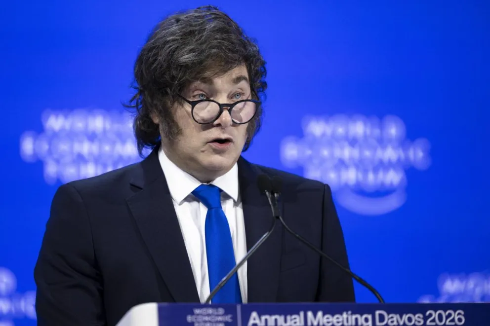 Javier Milei, Presidente de Argentina habla durante su Discurso Especial en la 56ª reunión anual del Foro Económico Mundial (WEF) en Davos, Suiza, 21 de enero de 2026. Foto: EFE