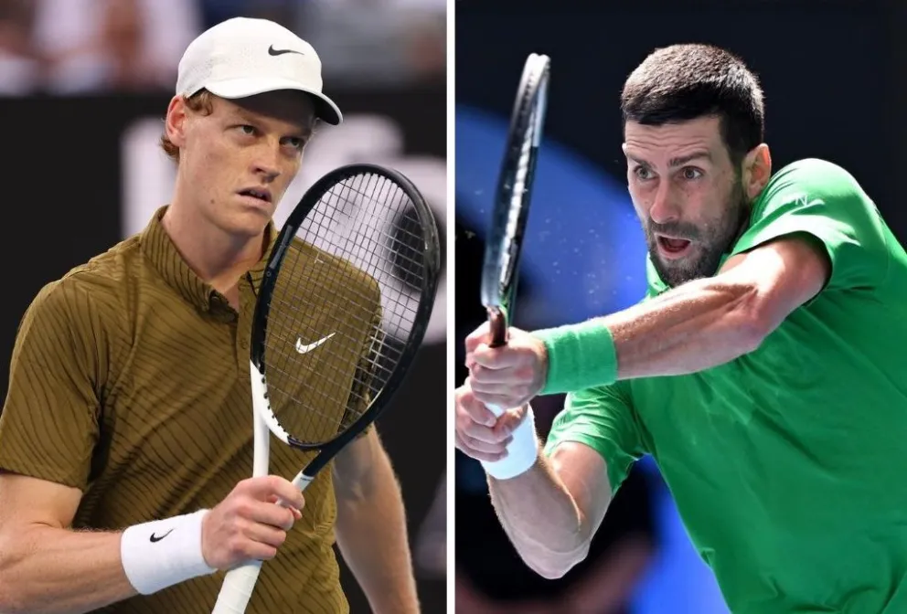 Sinner (izq.) y Djokovic en sus respectivos partidos de cuartos. Fotos: Abierto de Australia y EFE.