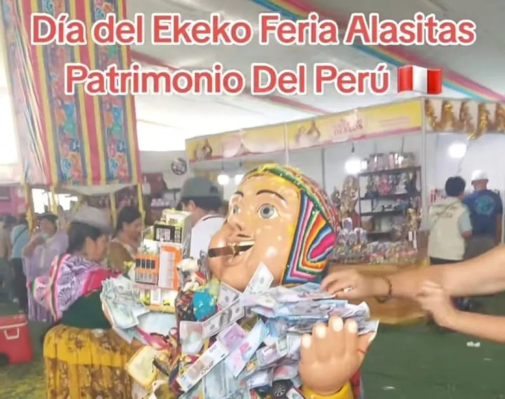 Una imagen dl Ekeko en la “Feria de los Deseos” en Perú. Foto: captura de video